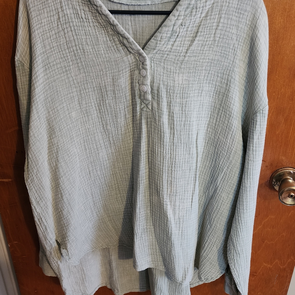 Light Gray Button-Up Blouse